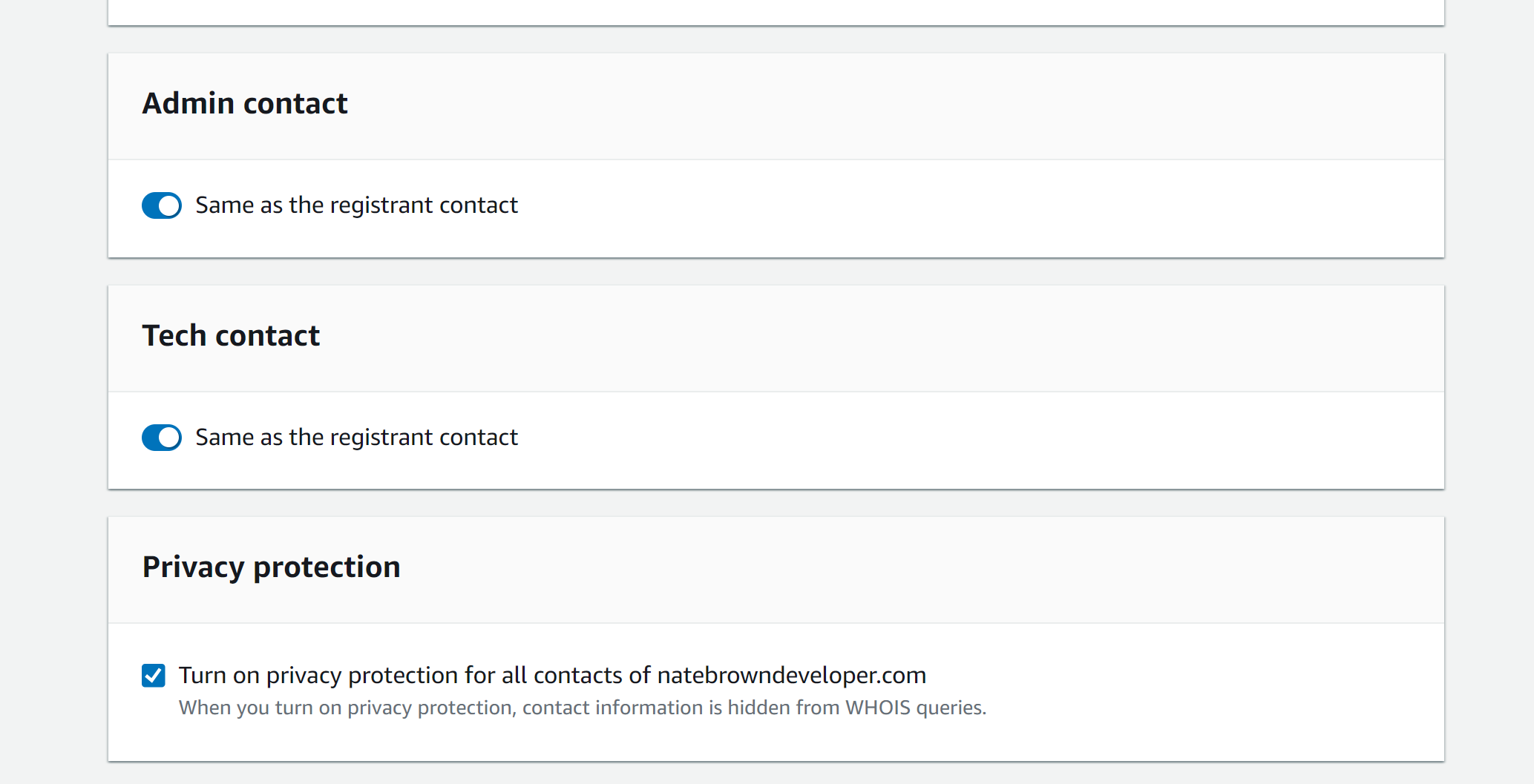 picture of the Search for Domain Contact view, with the defaults checked.